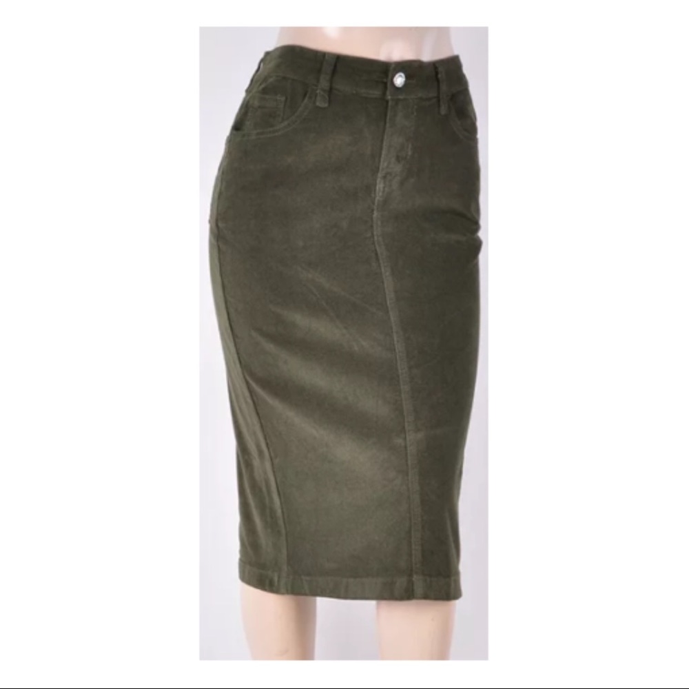 Olive Corduroy “Denim” Skirt